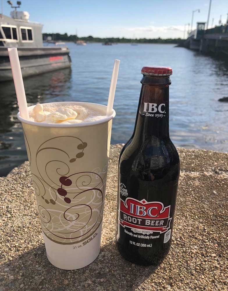 A rootbeer float by the dock